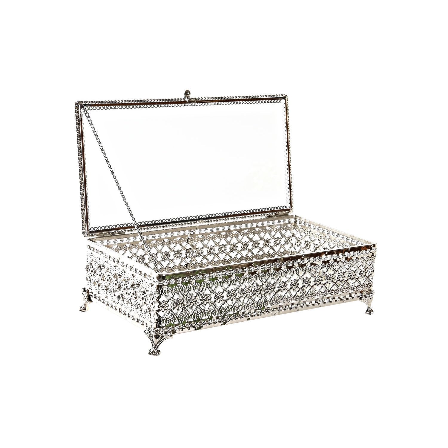 Joyero metal cristal argenté idée cadeau idéale pour anniversaire et rangement de bijoux