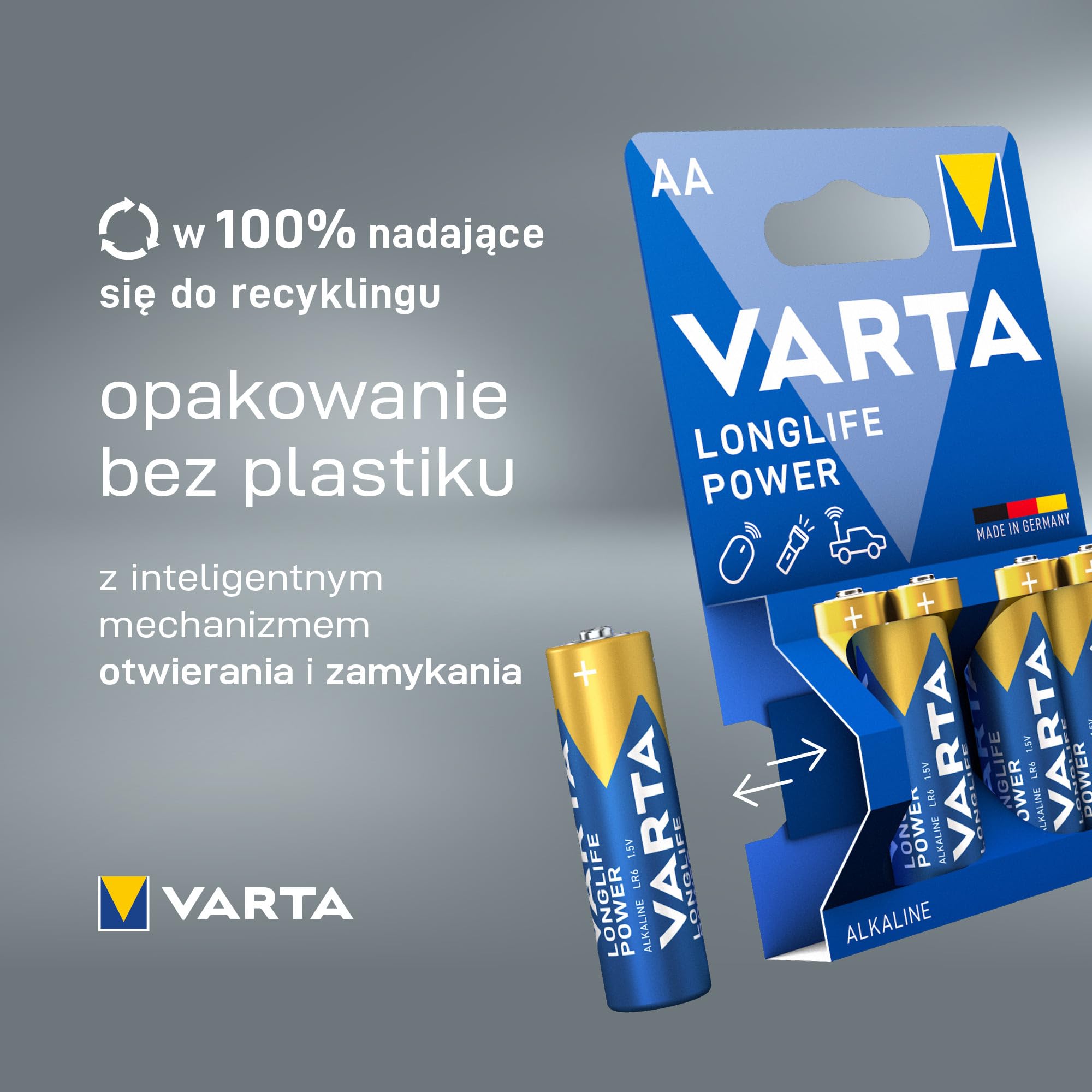 VARTA Longlife Power, bateria alkaliczna, AA, Mignon, LR6, 1,5V, opakowanie 10+10szt., Made in Germany | AA LR6, Made in Germany, bateria do 10 lat, do konsoli do gier, szczoteczki do zębów, myszy lub kontrolera