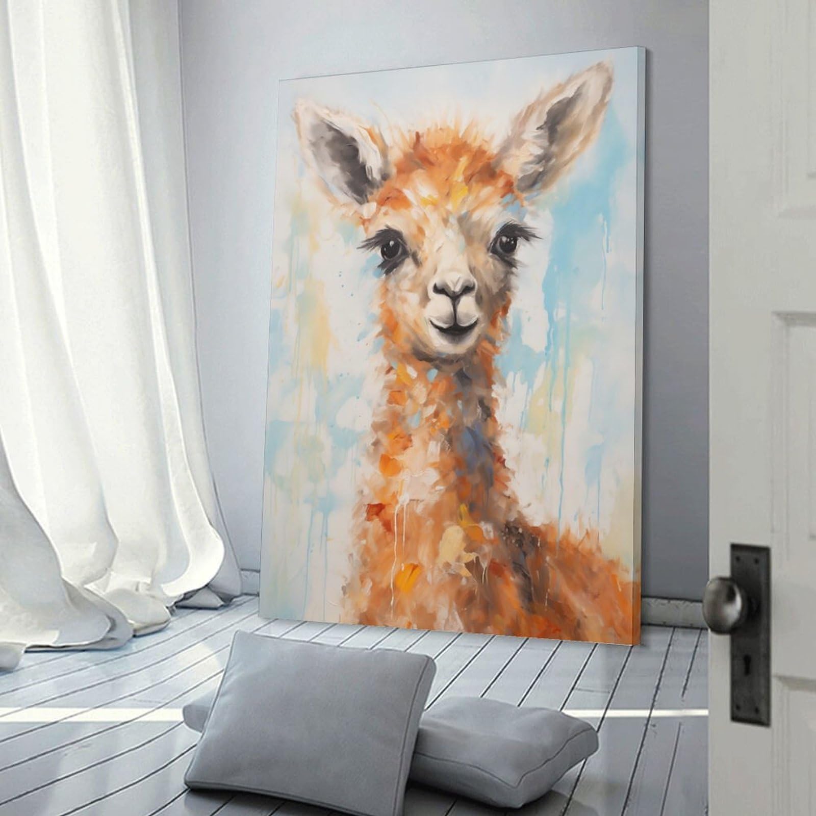Junmoney Cute Llama Painting Canvas Wall Picture 24x36inch(60x90cm), for Living Room, Bedroom Or Apartment Walls, Modern Wall Decor for Cosy Interiors