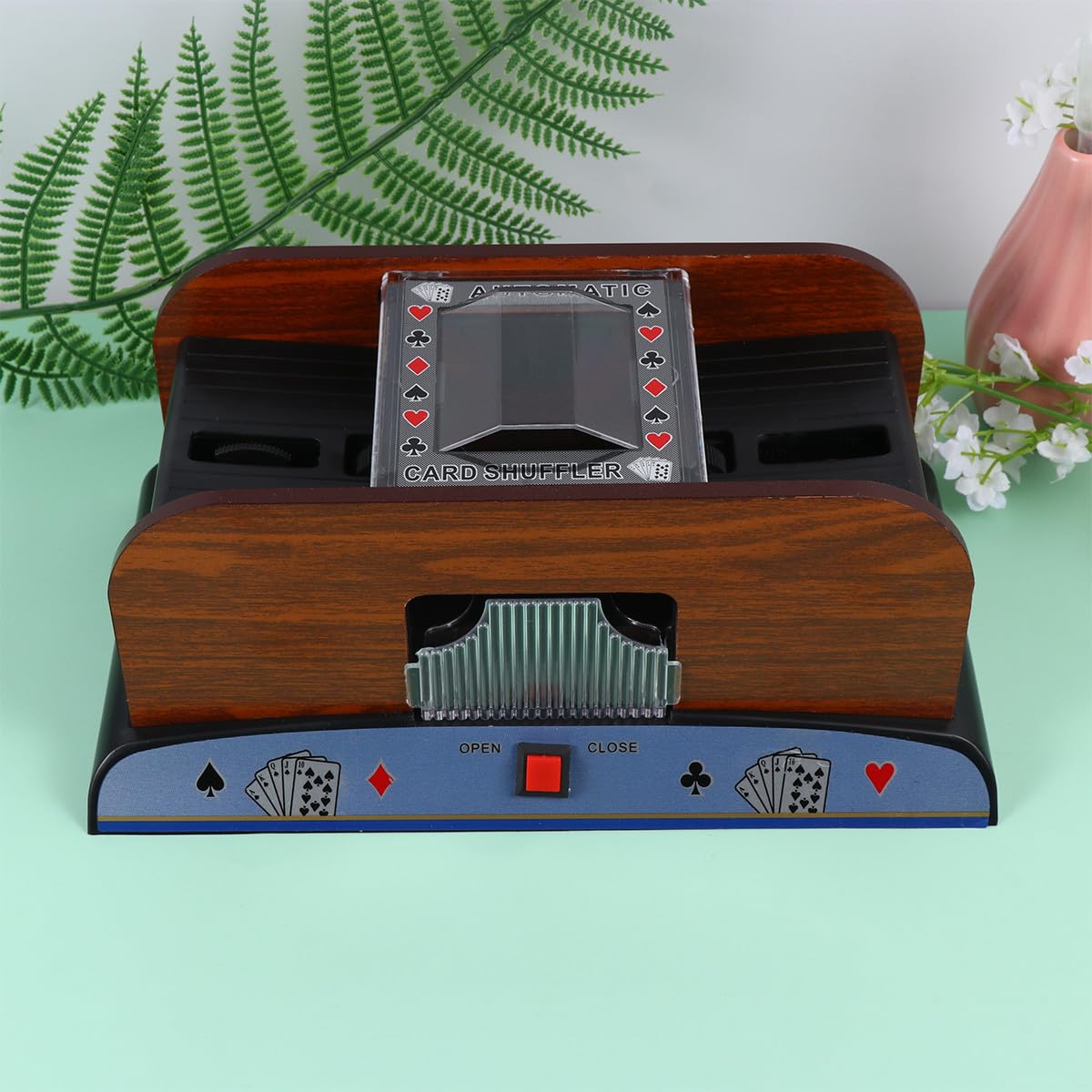 Alasum Macchina Mescolatrice di Carte Elettrica in Legno per Poker e Bridge, Dispositivo Automatico per 2 Mazzi, senza Batteria, Accessorio per Giochi da Tavolo e Competizioni