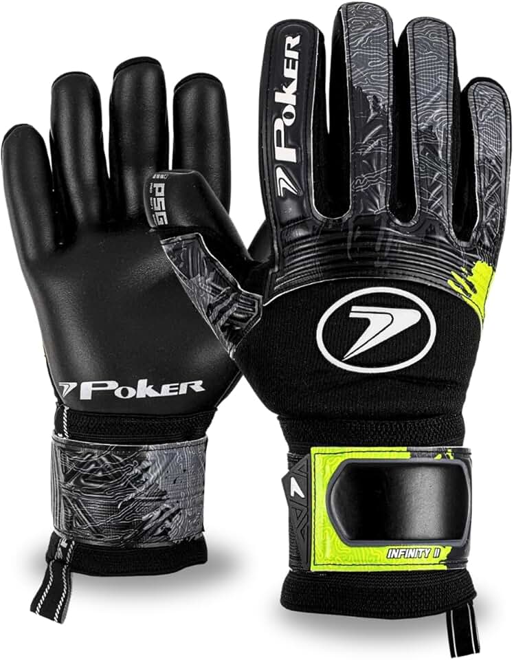 Luva De Goleiro Profissional Poker Infinity 2 Látex Alemão Grip Gel Gramado Sintético Natural Grama Society Campo Profissional Futebol Oficial