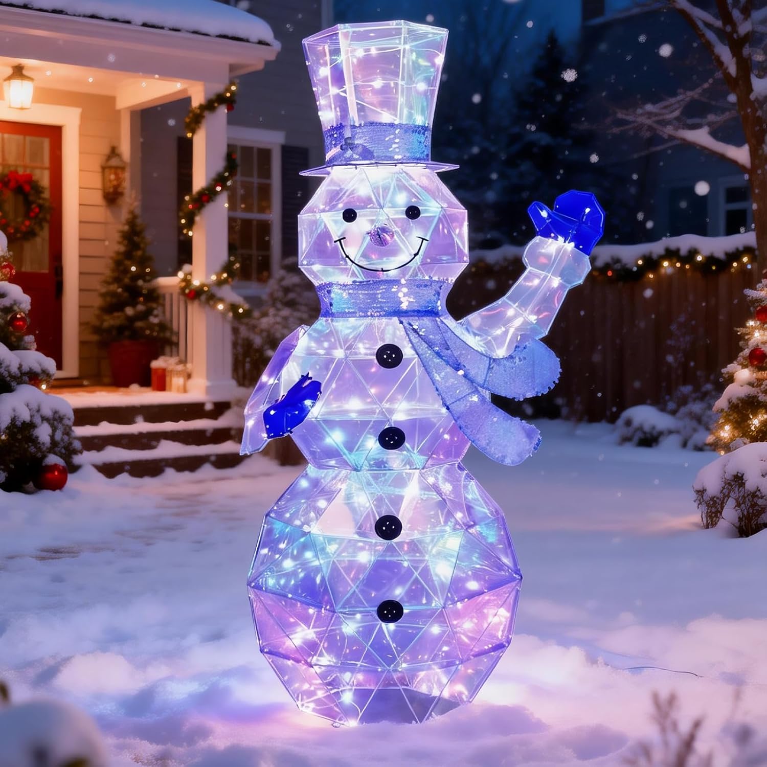HOYECHI 4.1FT Lighted Prismatic Snowman - Christmas Decorations Outdoor, 120 LED Colorful Yard Decoration with Stakes, Zip Ties & Scarf, Waterproof Light Up Snowman for Lawn, Garden & Patio