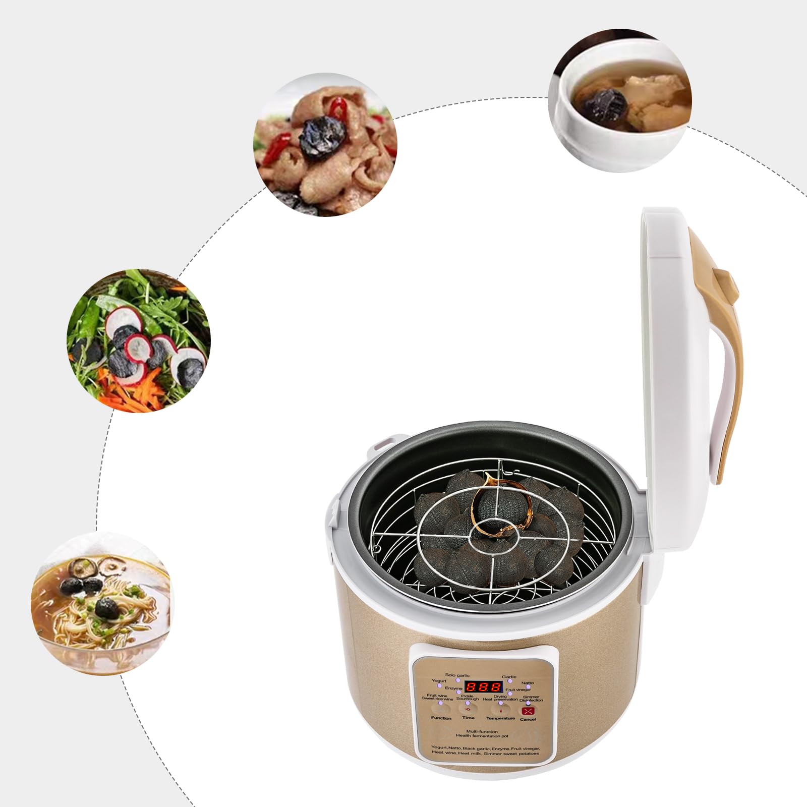 6L Schwarzer Knoblauchfermenter, Fermenter, Automatische Steuerung Knoblauchtopf mit Präziser Zeit- und Temperaturregelung, für Knoblauch, Joghurt, Natto, süßer Reiswein, Obstessig, Essiggurken