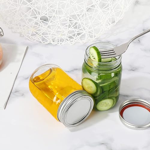 Miniatura 4 de Tarro de vidrio de 12 onzas, paquete de 20 tarros de conservas de 12.2 fl oz con tapas de boca regular, tarros de vidrio para almacenamiento de