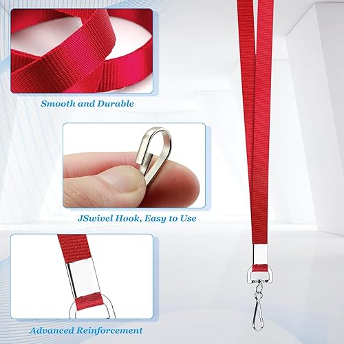 Vista 23 de Paquete de 50 cordones negros a granel para portatarjetas de identificación, plano duradero con gancho giratorio y clip para insignia