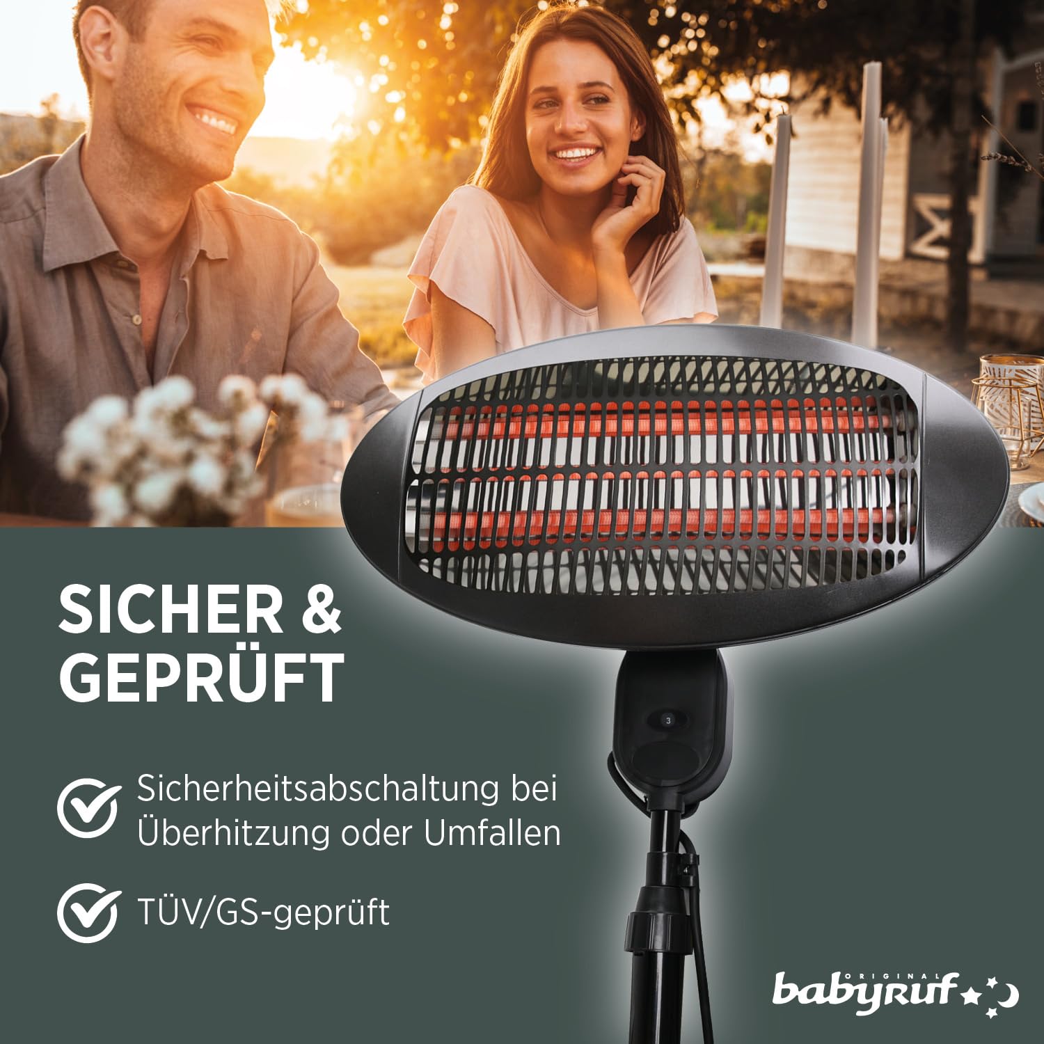 BS 55 Heizstrahler | 2000W Leistung | Höhenverstellbar 120-210 cm | 2in1 Standheizstrahler | Wärmelampe als Wand-oder Standgerät | Baby Heizstrahler | 3 Leistungsstufen | schwarz