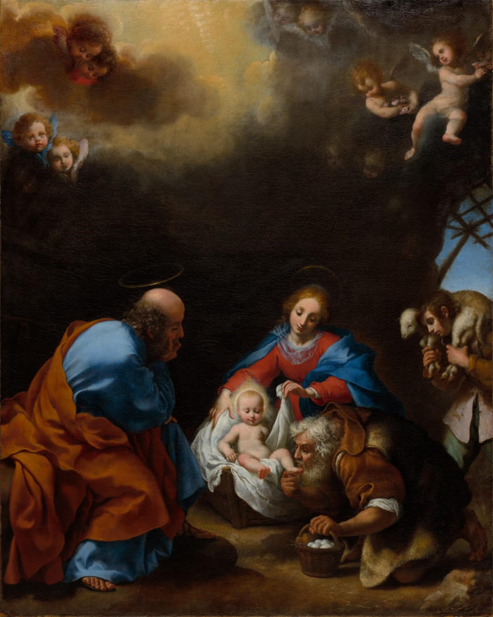POSTERIIk Vintage Classic Picture Landscape Artwork Adoration of the Shepherds by Carlo Dolci Portrait Canvas Painting for Office Home Decor 60x90cm