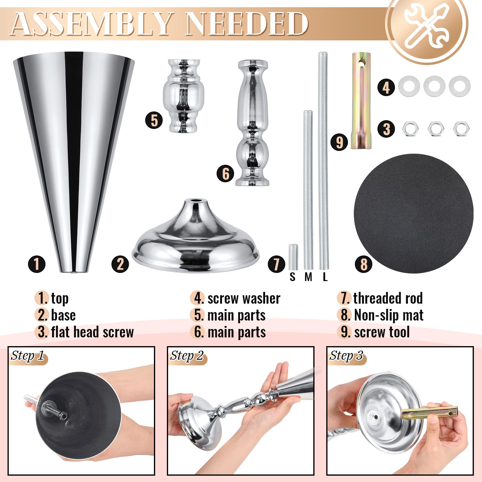 Boao 12 Stück hohe Vasen für Tafelaufsätze, 3 Größen, Metall-Blumenständer für Hochzeit, elegante Trompetenförmige Vasen für Tisch, Weihnachten, Geburtstag, Party-Dekorationen, einfach zu montieren