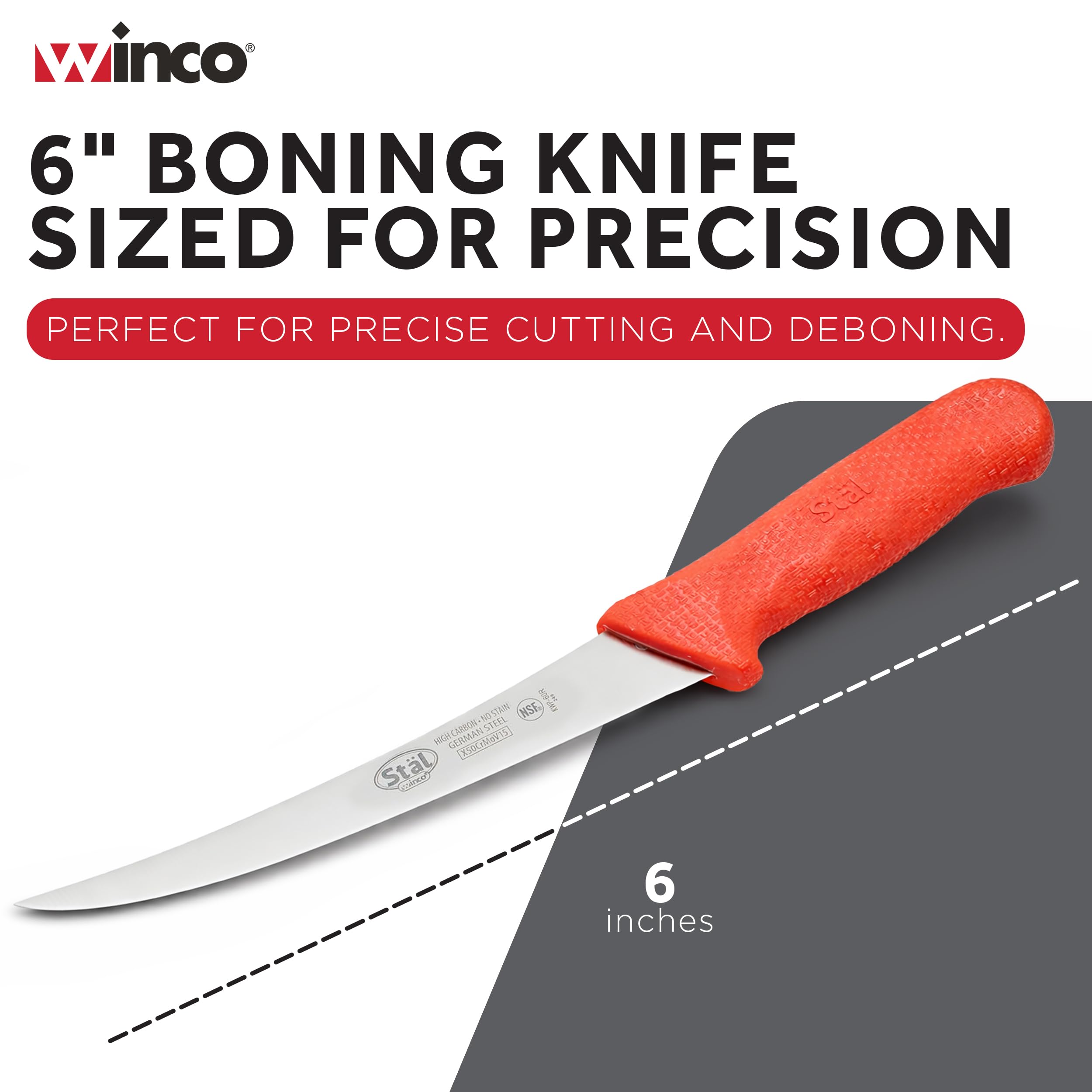 Winco 6" Red Plastic Commercial-Grade Boning Knife — Amazon image 4