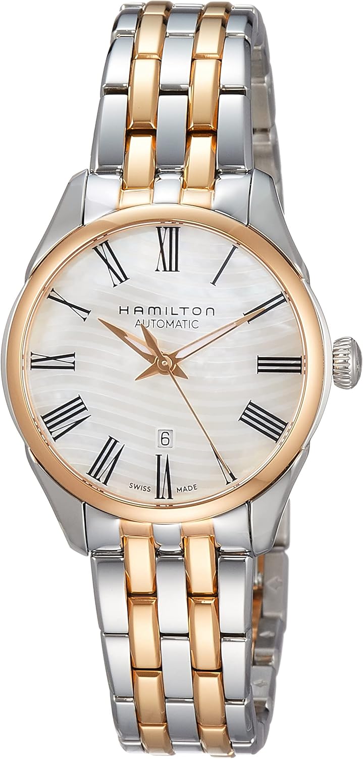 Hamilton Jazzmaster Automatic Women's Watch, 30mm Stainless Steel Case, Swiss Made, Mother of Pearl Dial Analog Wrist Watch for Women, 50m Waterproof, Sapphire Crystal, Stainless Steel Strap