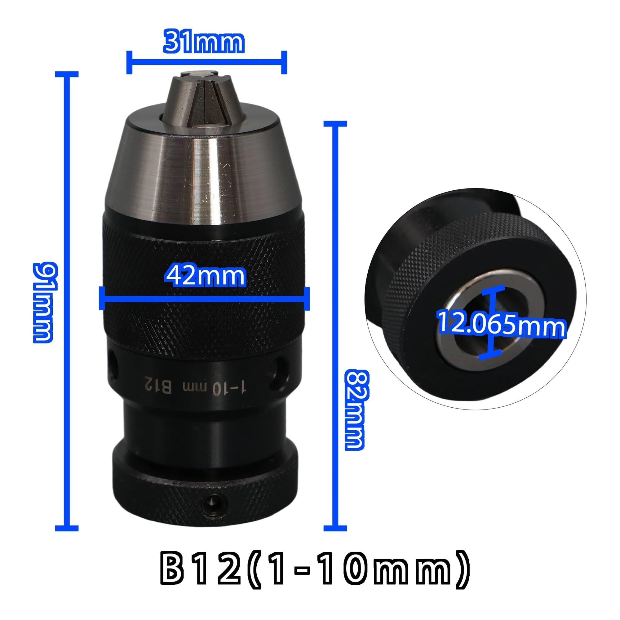 Bezkluczowy uchwyt wiertarski B10 B12 B16 B18 B22 automatyczne samozaciskanie 13mm do wiertarki CNC tokarka(B12(1-10mm))