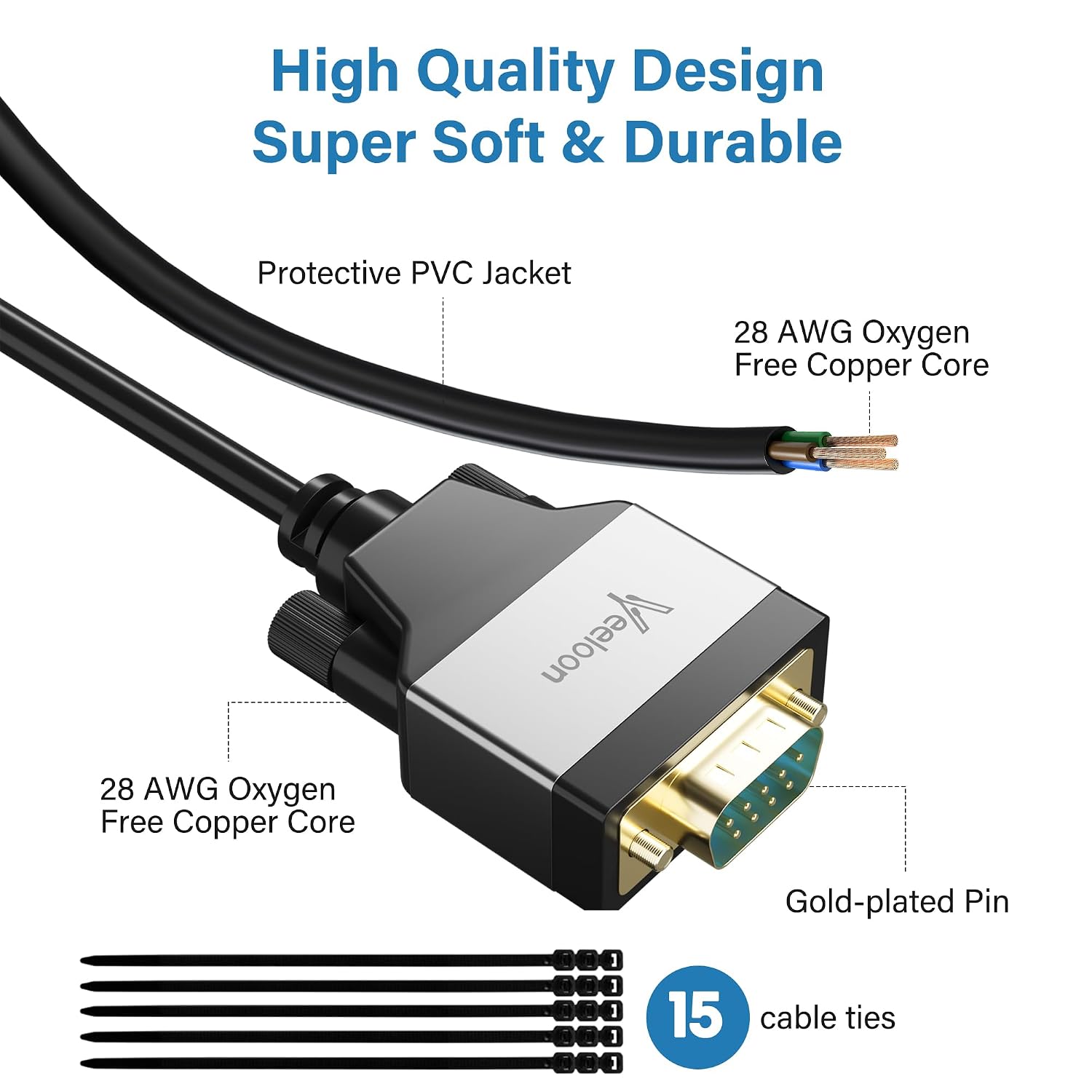 USB 2.0 to Serial Adapter (FTDI Chipset), 20 FT USB A to RS232 Male DB9 Pin Converter Serial Cable with Cable Ties for Windows 11, 10, 8.1, 8, 7, Vista, XP, 2000, Linux and Mac OS X, macOS