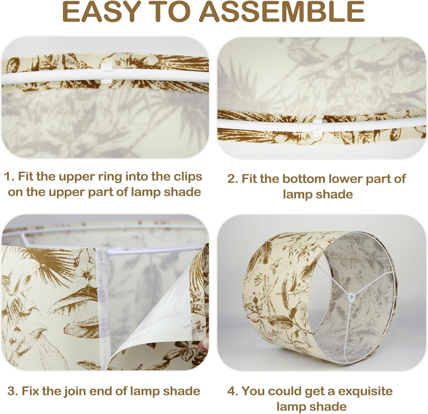 Fabric Lamp Shades Medium Drum for Table Lamps Sketch Leaves Plants Print Countryside, 13" Top x13" Bottom x 10" High Spider Fitter, Replacement Lampshades for Bedside Lamps