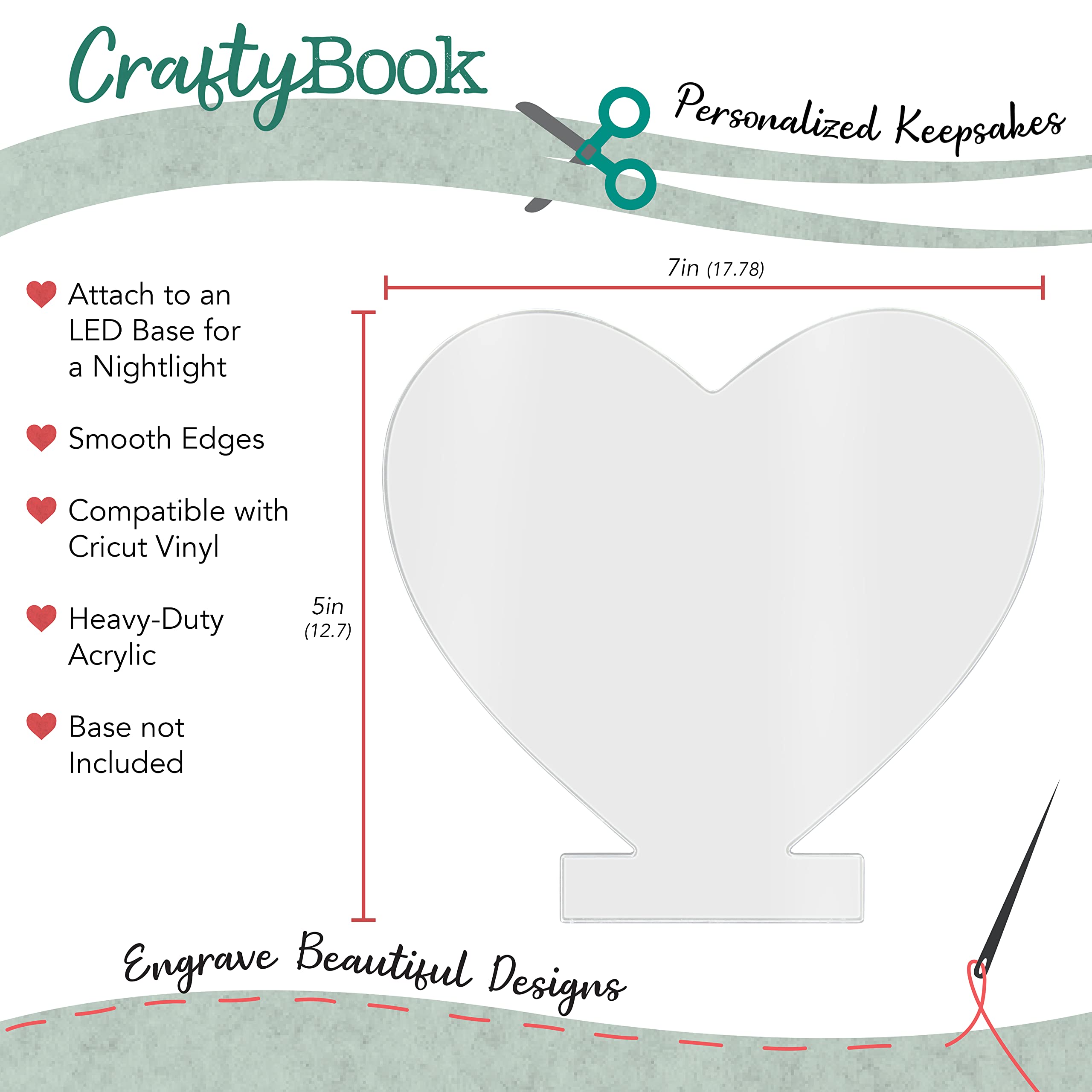 CraftyBook Heart Shaped Acrylic Boards 4 Piece Set - 5x7in Customizable Double Sided Clear Acrylic Thin Plexiglass Sheets