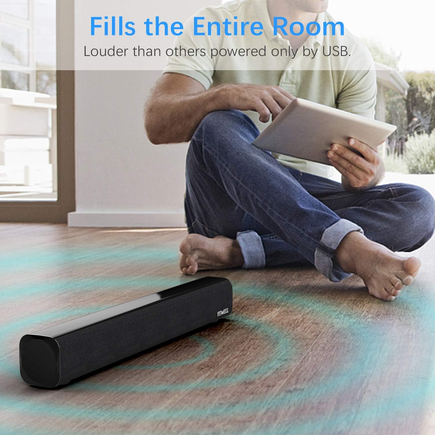 TEWELL Mini Sound Bar, USB Powered Projector Speaker for Desktop, Aux-in Wired and Wireless Stereo Speakers with Strong Bass for PC, Gaming, Tablets and Cellphone