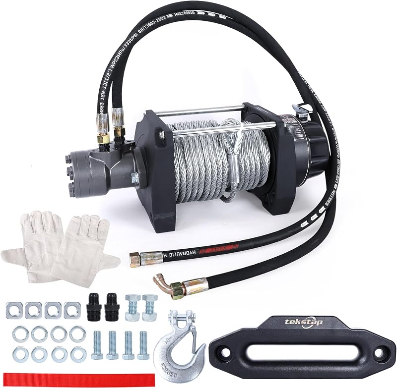 tekstap 20000LBS Hydraulic Winch,Steel Cable 1/2IN x 78FT,Gear Ratio:36/1,Hydraulic Motor:BMR100,Suitable for Vehicles with Hydraulic Stations, Off - Road Truck,Rescue Vehicles,Trailer,Fire Engines