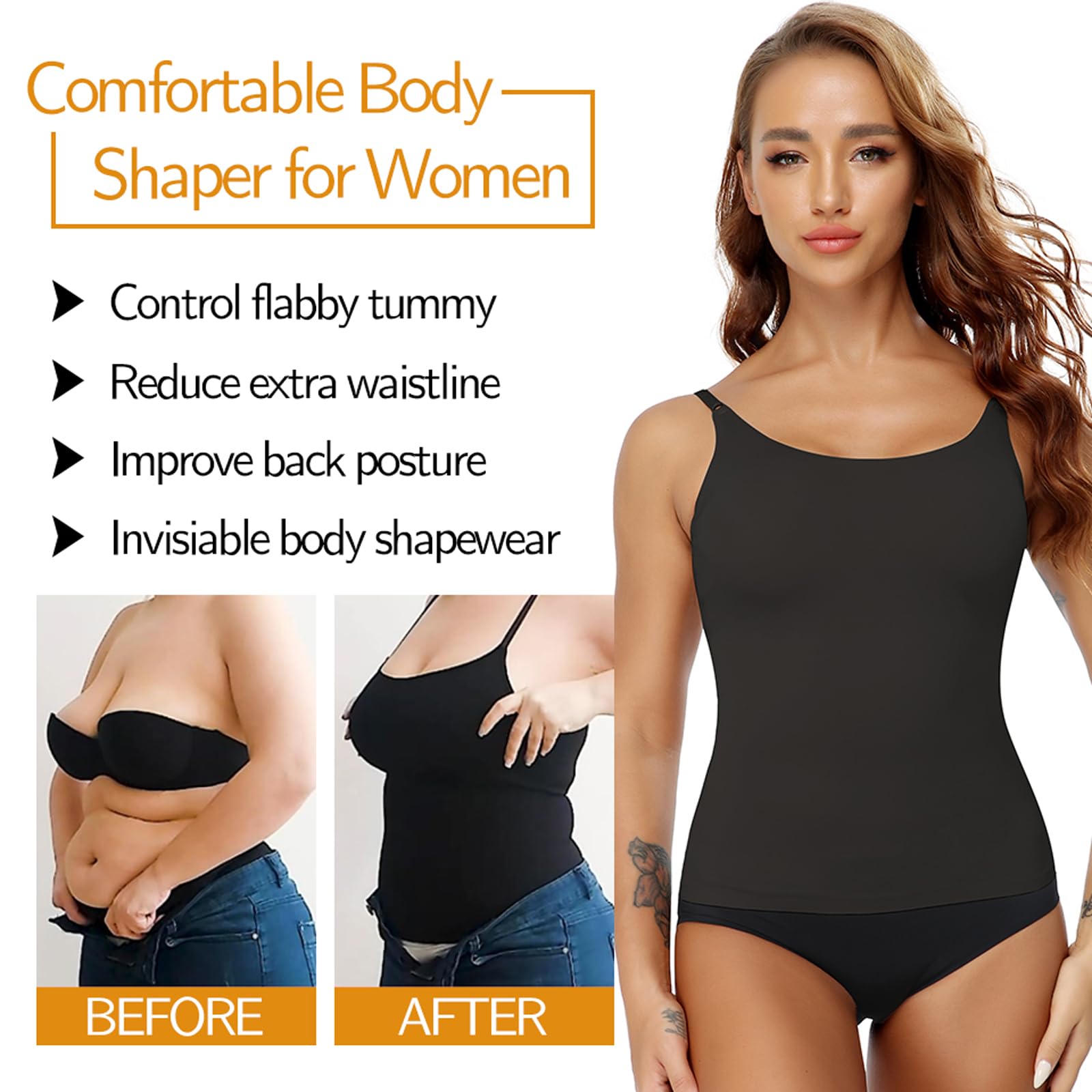Mujeres Control de Barriga Shapewear Suave Cuerpo Shaping Camisola Camisetas sin Mangas Talla Grande Ropa Interior Adelgazante Moldeador sin Costuras