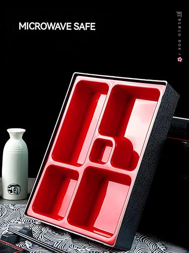 Miniatura 2 de Fiambrera tradicional japonesa de 5 compartimentos lacada Bento con cubierta de 10.5 pulgadas de largo x 8.5 pulgadas de ancho x 2.5 pulgadas de