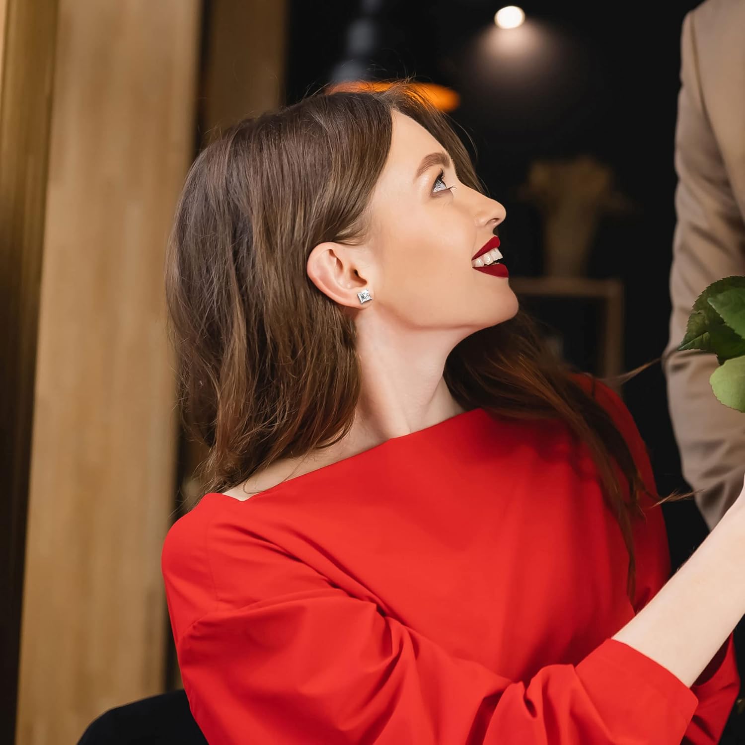 18K White Gold Plated Sterling Silver Princess Cut Cubic Zirconia Stud Earrings Square CZ Diamond Stud Earrings for Women Men Hypoallergenic - Image 3