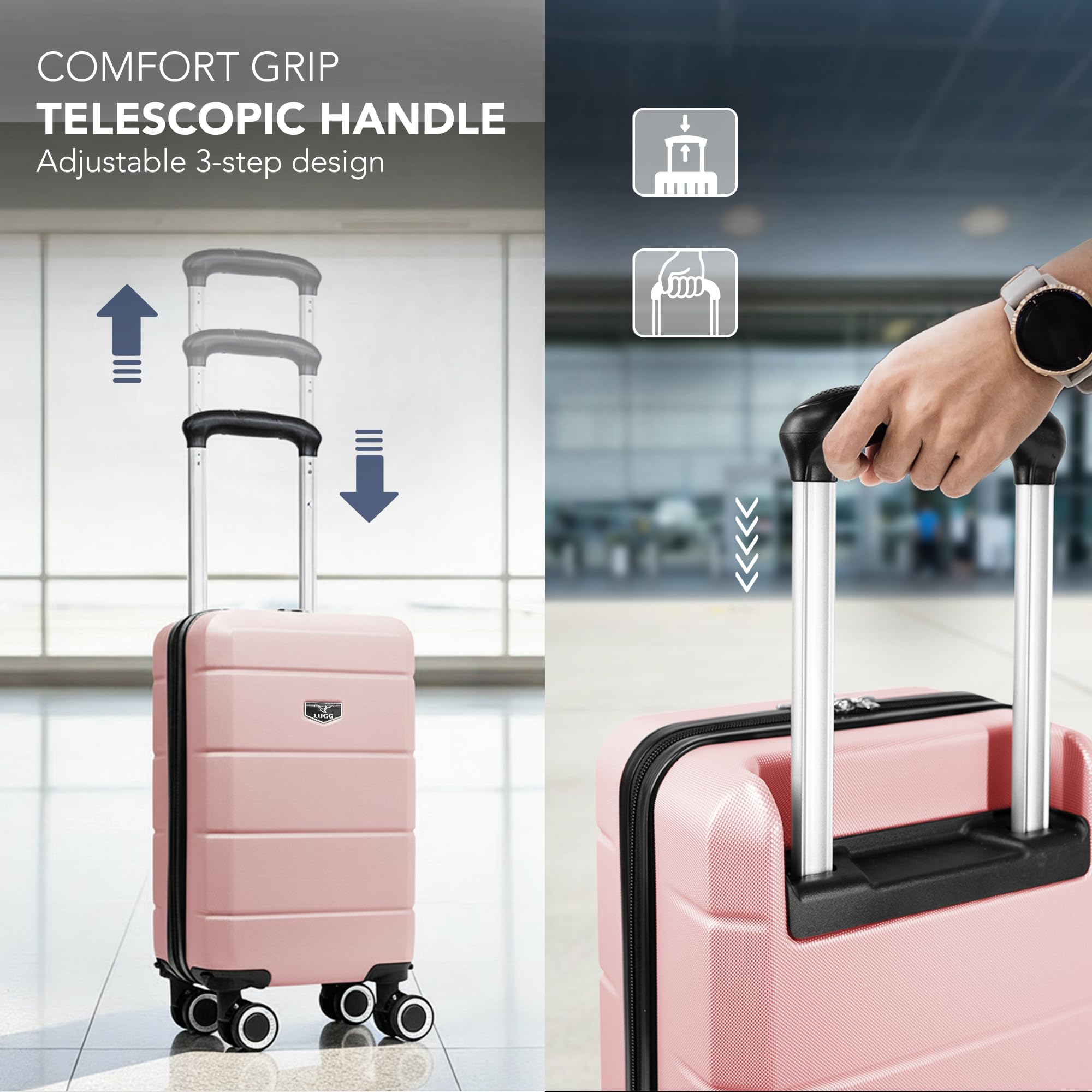 LUGG - Jetset 40cm Suitcase - 40x30x20cm- Ryanair Compatible - Underseat Size - Hard Shell ABS - Spinner & Removable Wheels - Lightweight Travel Luggage- Cream/Brown — view 126