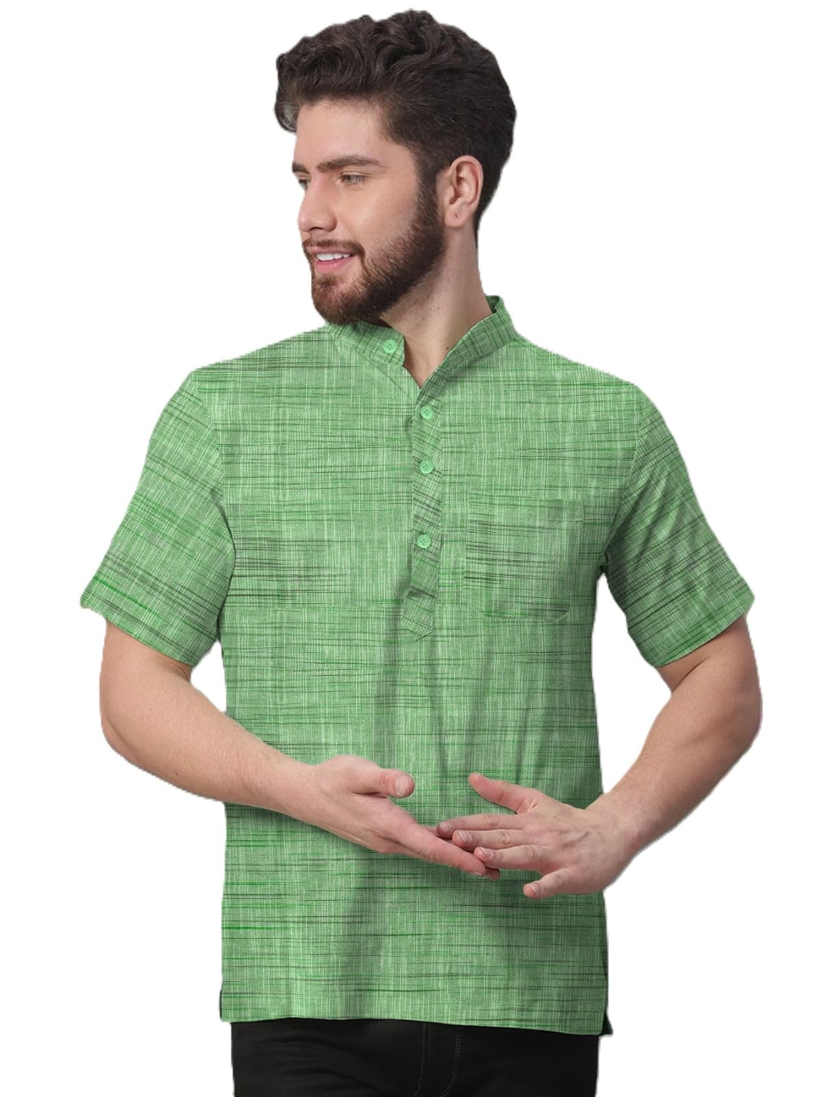 Men's South Cotton Checked Ethnic Casual Kurta Half Sleeve Regular Fit Wear-image-31