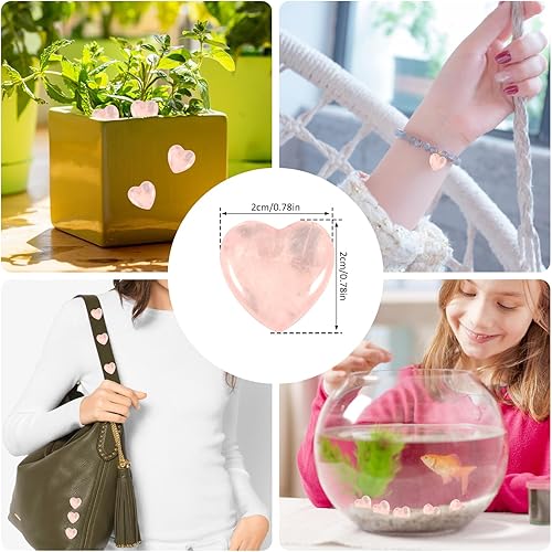 Miniatura 4 de Juego de 50 cristales en forma de corazón, mini piedras de cristales de corazón, piedras de preocupación surtidas en forma de corazón, cuarzo rosa,