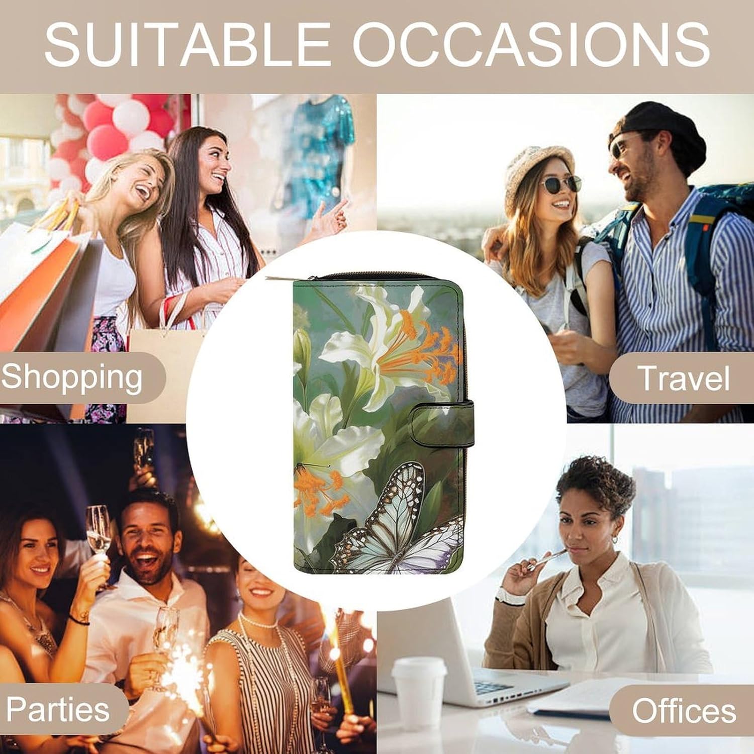 Wristlet Wallets for Women, Lilies And Butterfly Printed Ladies PU Vegan Leather Clutch Wallet Zip Around Phone Purse Card Holder Organizer,Work & Daily Use