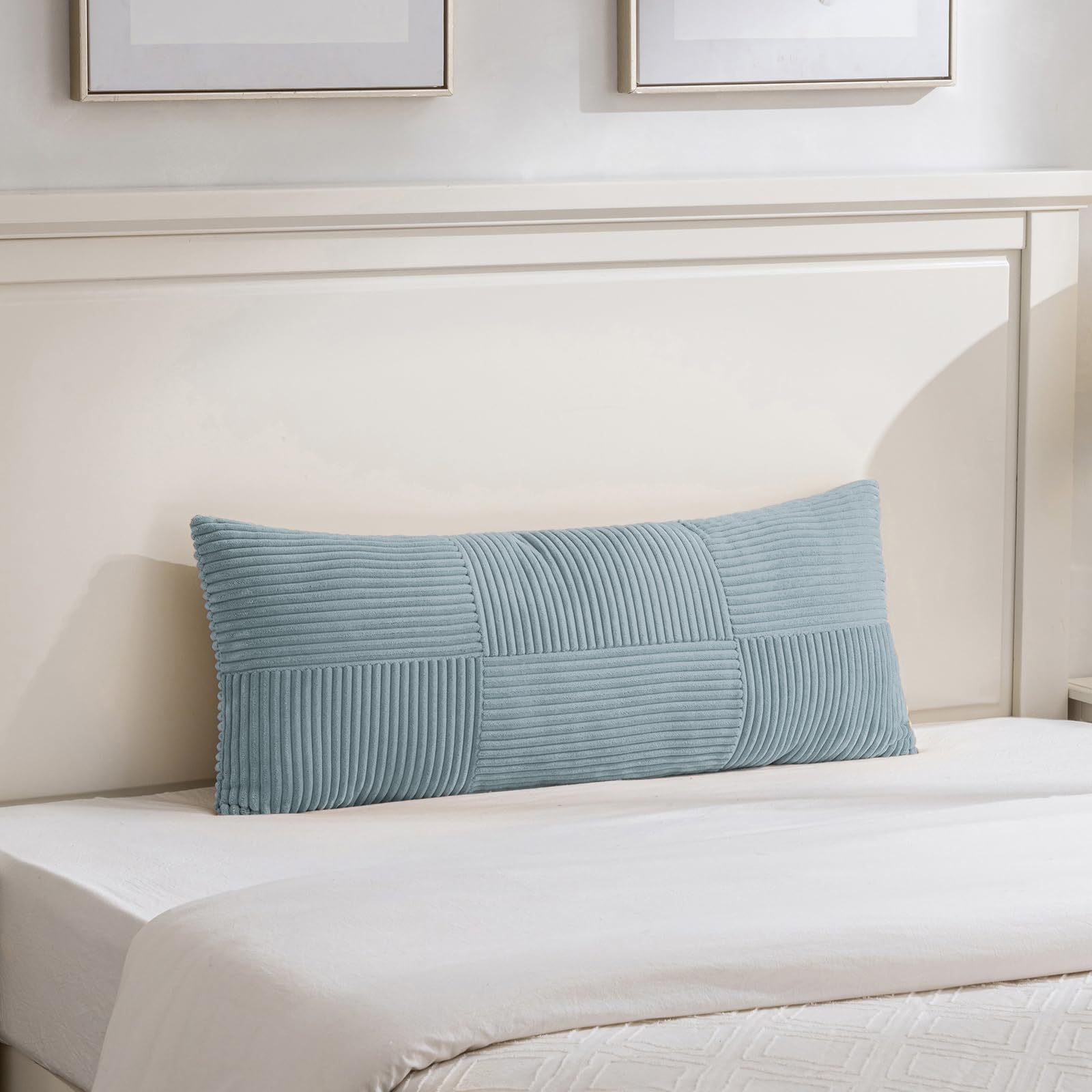FDTERN Set of 1 Light Blue Square Decorative Throw Pillow Covers for Living Room Bedroom Couch Bed Sofa, Soft Striped Corduroy Modern Rectangle Accent Cushion Covers 40x145 cm — image 1