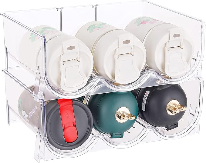 2 Tier Water Bottle Organizer,Clear Stackable Water Bottle Rack for Cabinet,Tumbler Storage Organizer for Kitchen,Fridge,Cabinet Organization and Acrylic Wine Rack and Tumbler Holder Stand torage