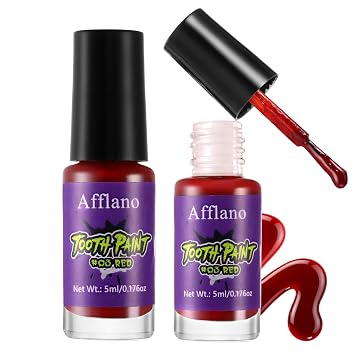 Red Tooth Paint, Blood Red WhiteTeeth Paint Halloween Zombies Vampire Tooth Makeup, longlasting Quickly-Dry Fake Blood Tear for SFX Cosplay Stage Theater horror demon Monster and Special Effects