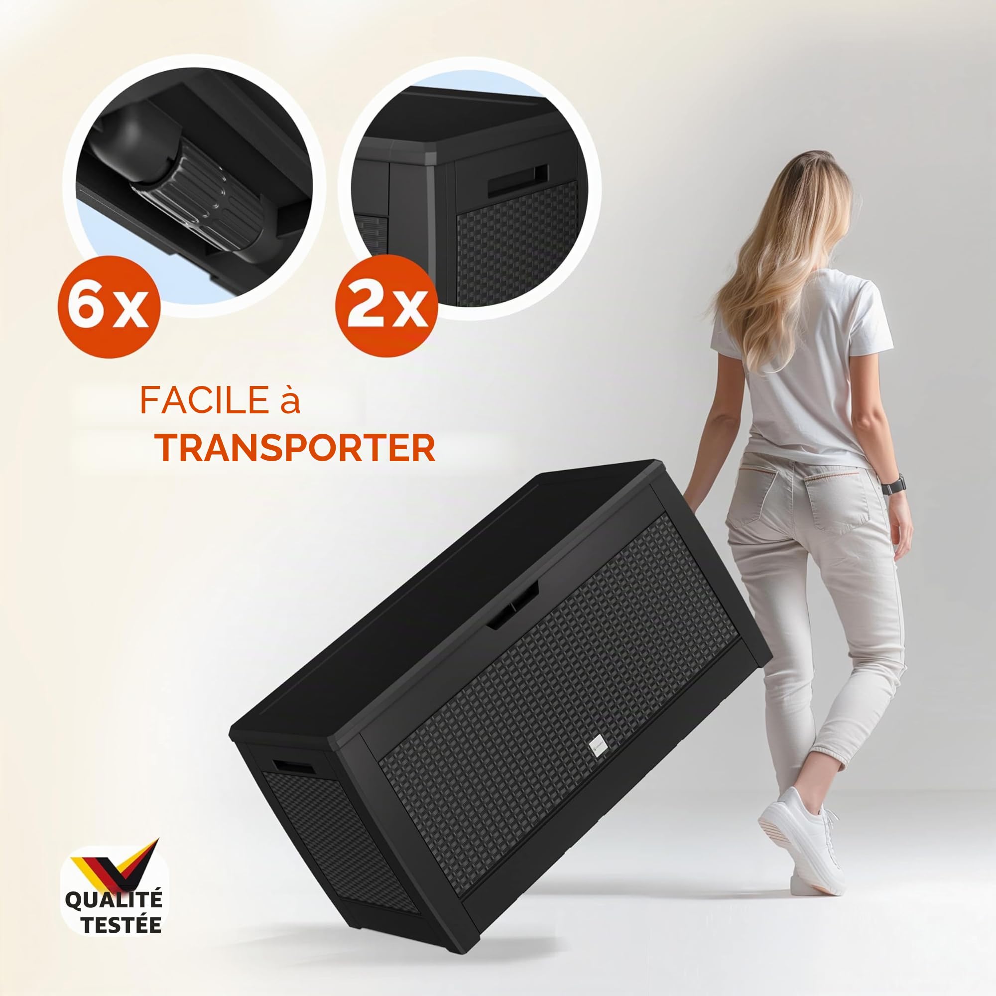 Casaria Caisse de rangement Exterieur Polyrotin Anthracite 310 litres Coffre de Jardin avec roulettes
