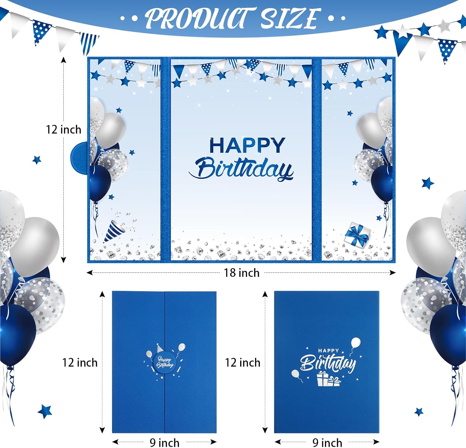 Engrowtic Large Blue and Silver Birthday Guest Book Card Creative Happy Birthday Guest Book Alternative Signature Greeting Card Gifts for Boy Men Baby Shower Decoration Party Supply