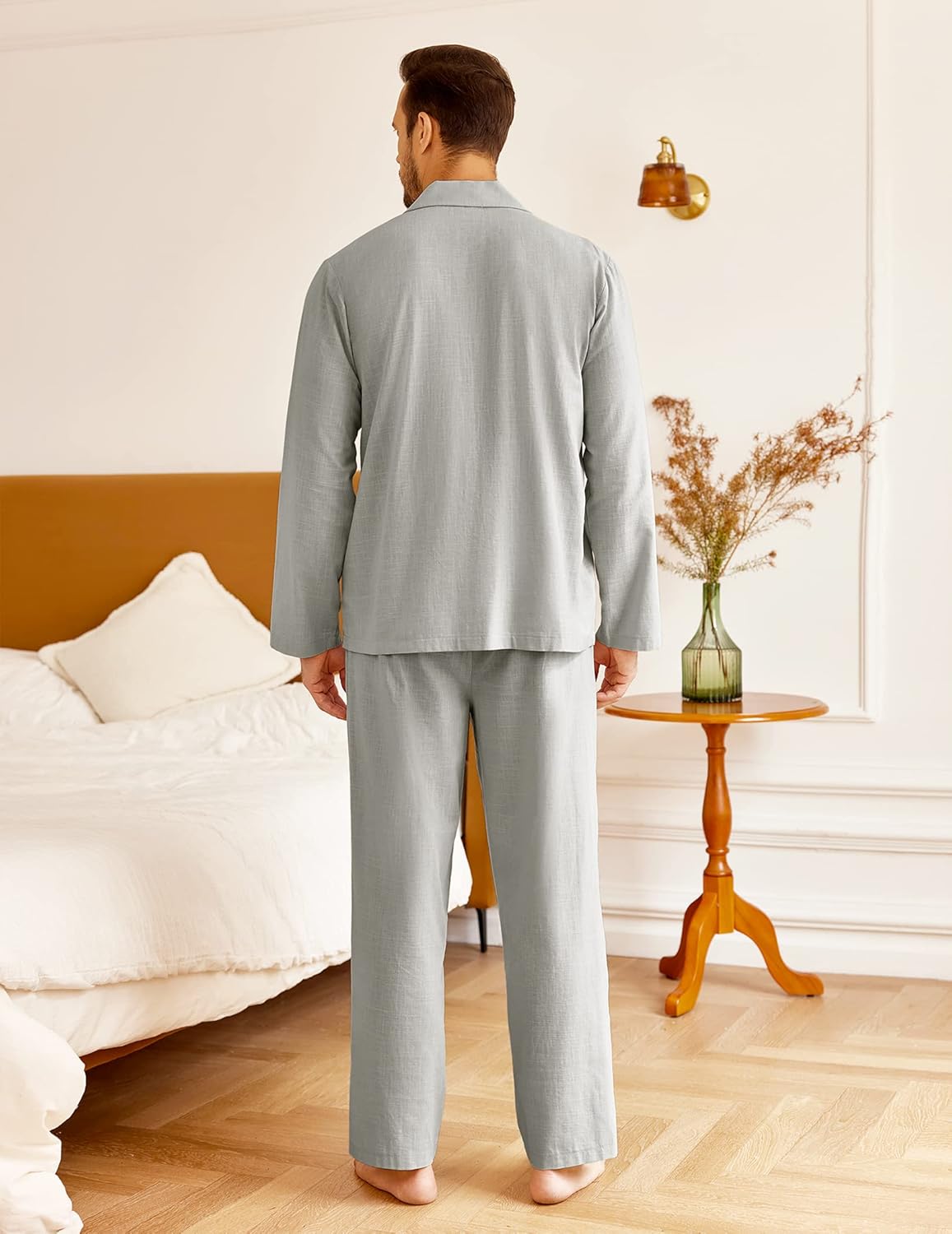 Ekouaer Men's Long Pyjamas Cotton Two-Piece Sleepwear Long Sleeve Loungewear Winter S-XXL - Image 3