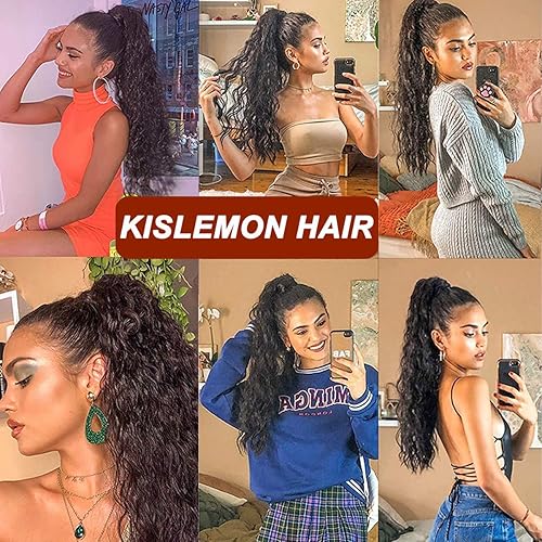 Miniatura 2 de Extensiones de cola de caballo de cabello humano ondulado negro natural, ondulado de maíz negro natural, ondulado, envolvente, cola de caballo