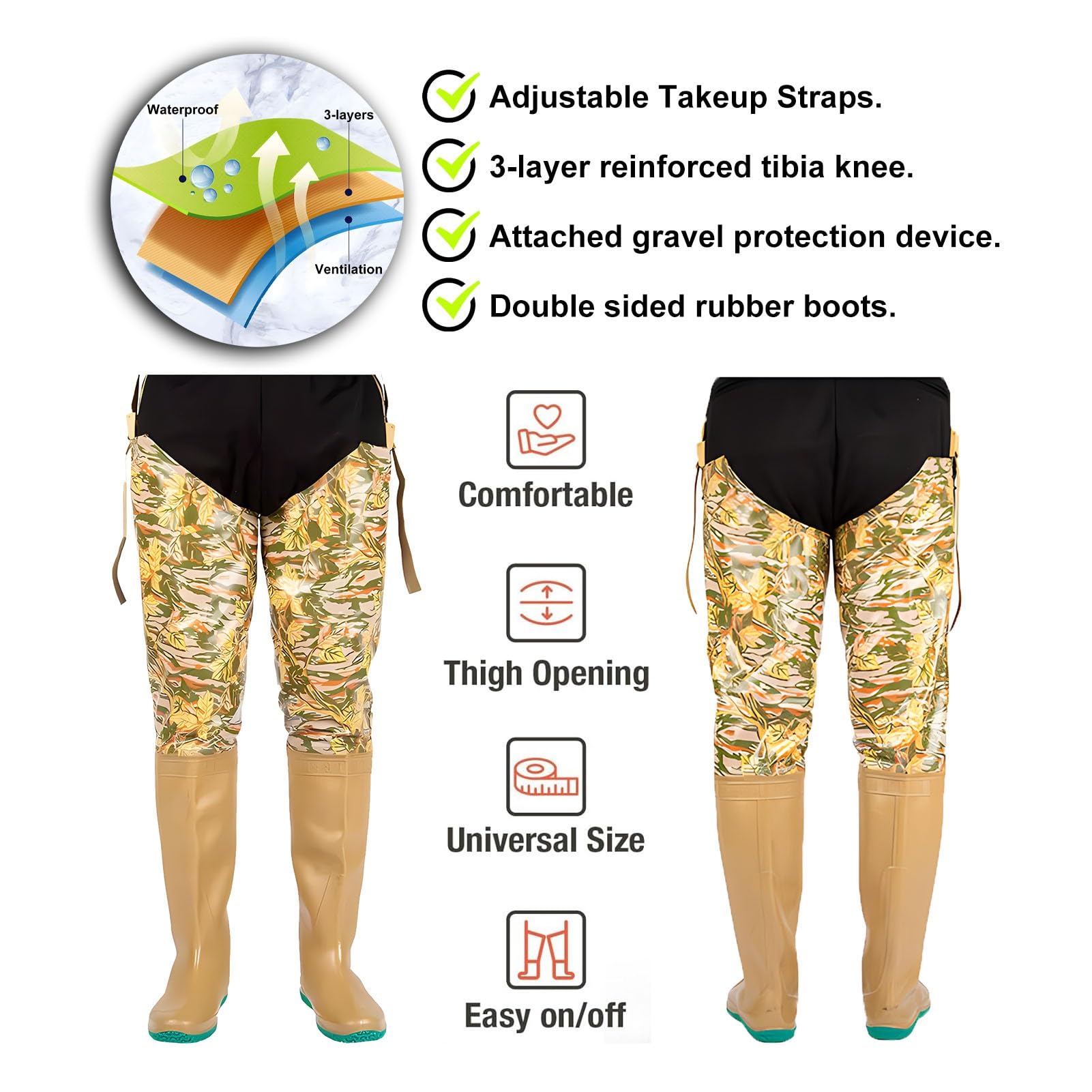Waders hip Stivali da Caccia All'aperto, Stivali da Pesca Mimetici Antistrappo Impermeabili, Per Paludi, Agricoltura E Miniere
