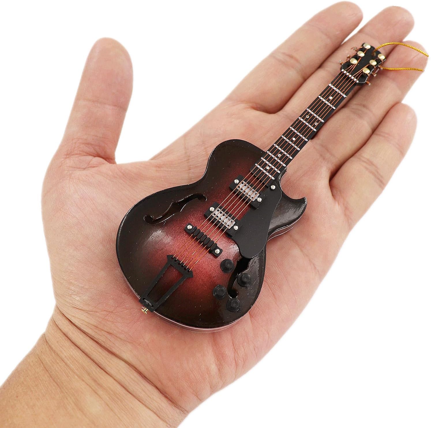 5.49" Wooden String Miniature Electric Guitar Hanging Ornament Mini Musical Instrument Replica Music Birthday Gifts Holiday Tree Home Decoration Display Ornament Model (5.49" Electric Guitar) image 3