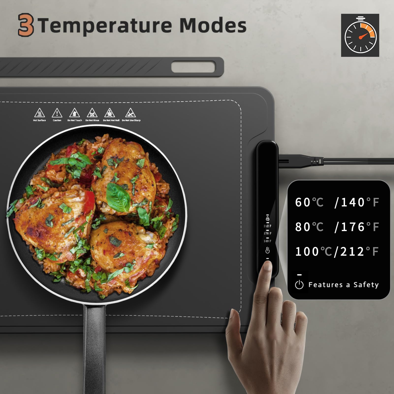 Elektrische Wärmematte Für Lebensmittel - Silikon Heizplatte Mit 3 Temperaturstufen & Timer