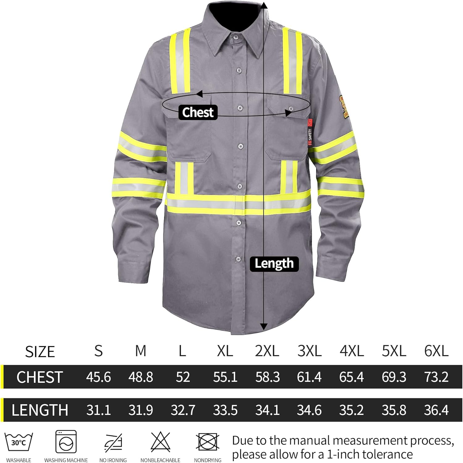 FR Shirts for Men 7oz Long Sleeve Fire Resistant Shirts 100% Cotton Hi Vis Welding Shirt CAT2