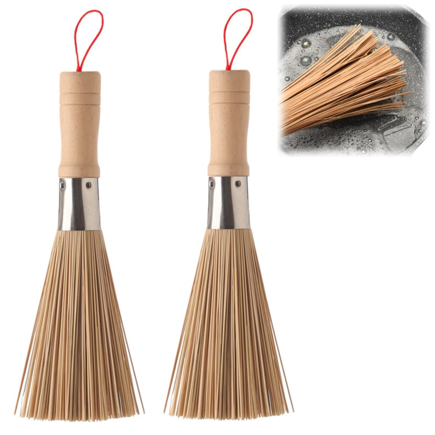 Zestaw 2 sztuk szczotek do czyszczenia wok, szczotka do warzyw, szczotka do mycia naczyń, talerzy i sztućców
