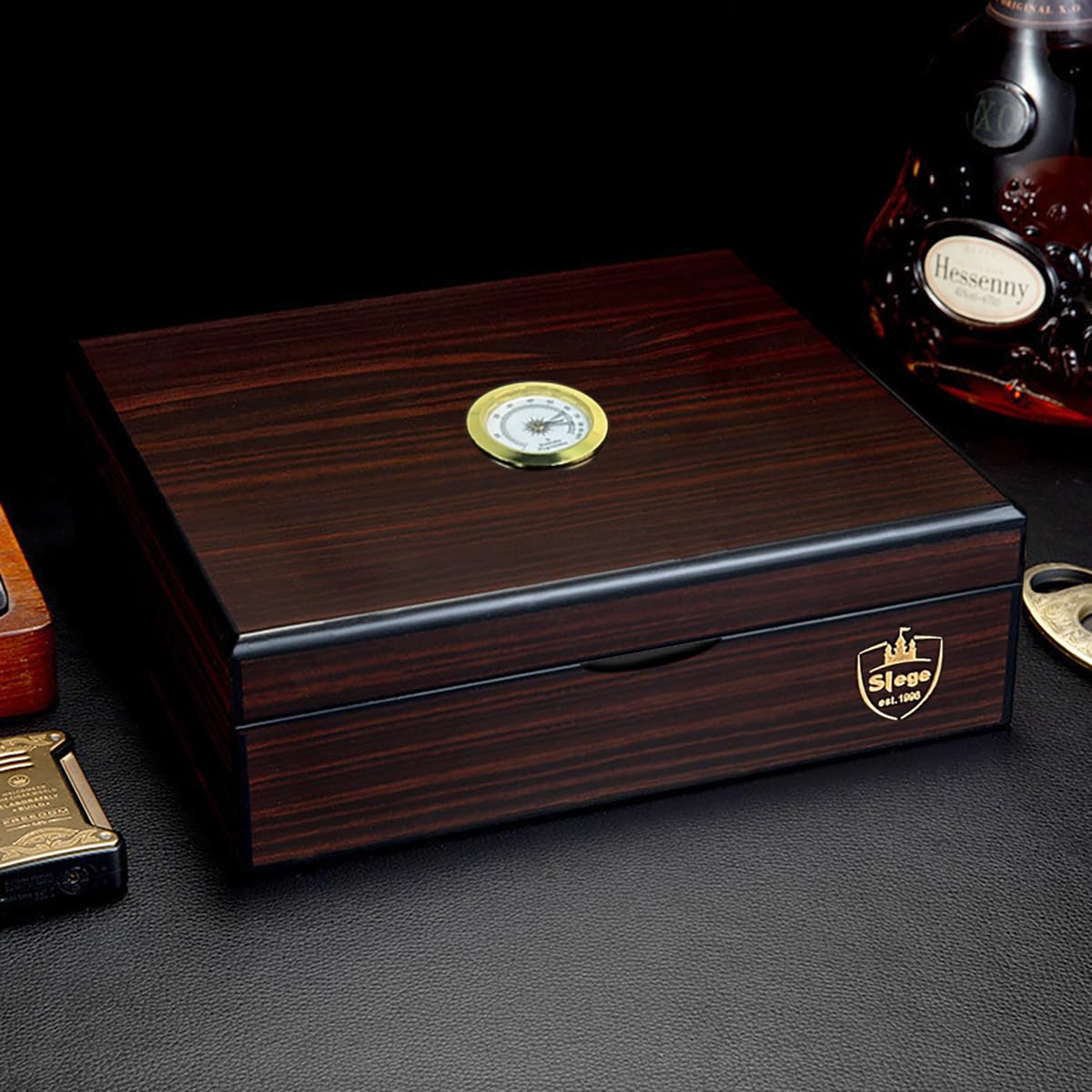 Slege Zigarren Humidore, Humidor-Zigarren,Spanische Zeder Holz Zigarrenbox,mit Humidor Befeuchter,Hygrometer,Teiler,einzelne Schicht,Männer Geschenk Zigarren Zubehör (10-30 zigarren)