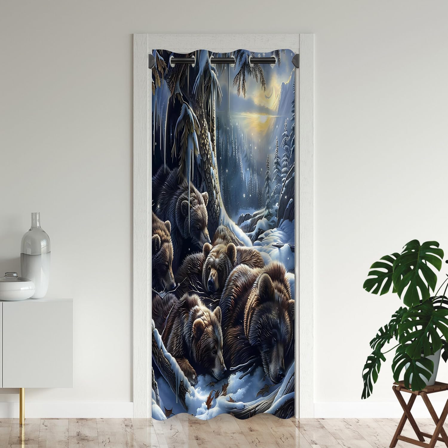 Forest Bear Door Curtains for Doorways, Rustic Farmhouse Cabin Wildlife Animal Blackout Curtain for Kids Bedroom Closet, Grommet Thermal Insulated Privacy Door Drapes for Room Divider, 34"W x 80"L