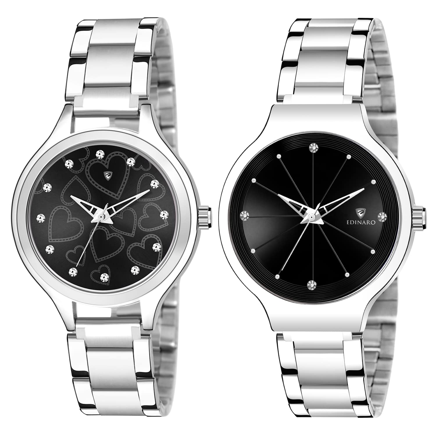 EDINARO Analogue Round Studed Dial with Silver Bracelet Strap Girls & Womens Wrist Watch (Pack of 2) (B09P1GCZ7M) Amazon Price History, Amazon Price Tracker