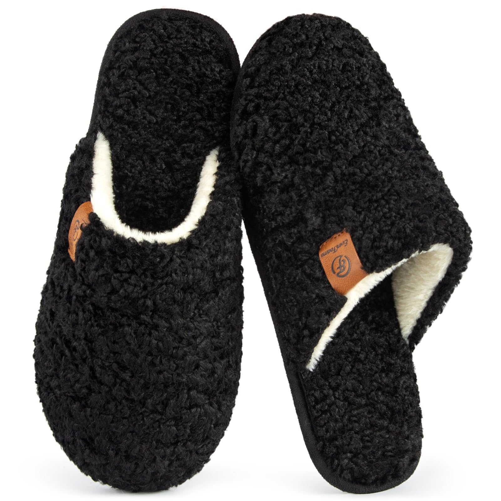 EverFoams Damen Scuff Hausschuhe Gemütlich Weiches Flauschiges Kunstalpaka Memoryschaum Leichte Rutschfeste Pantoffeln