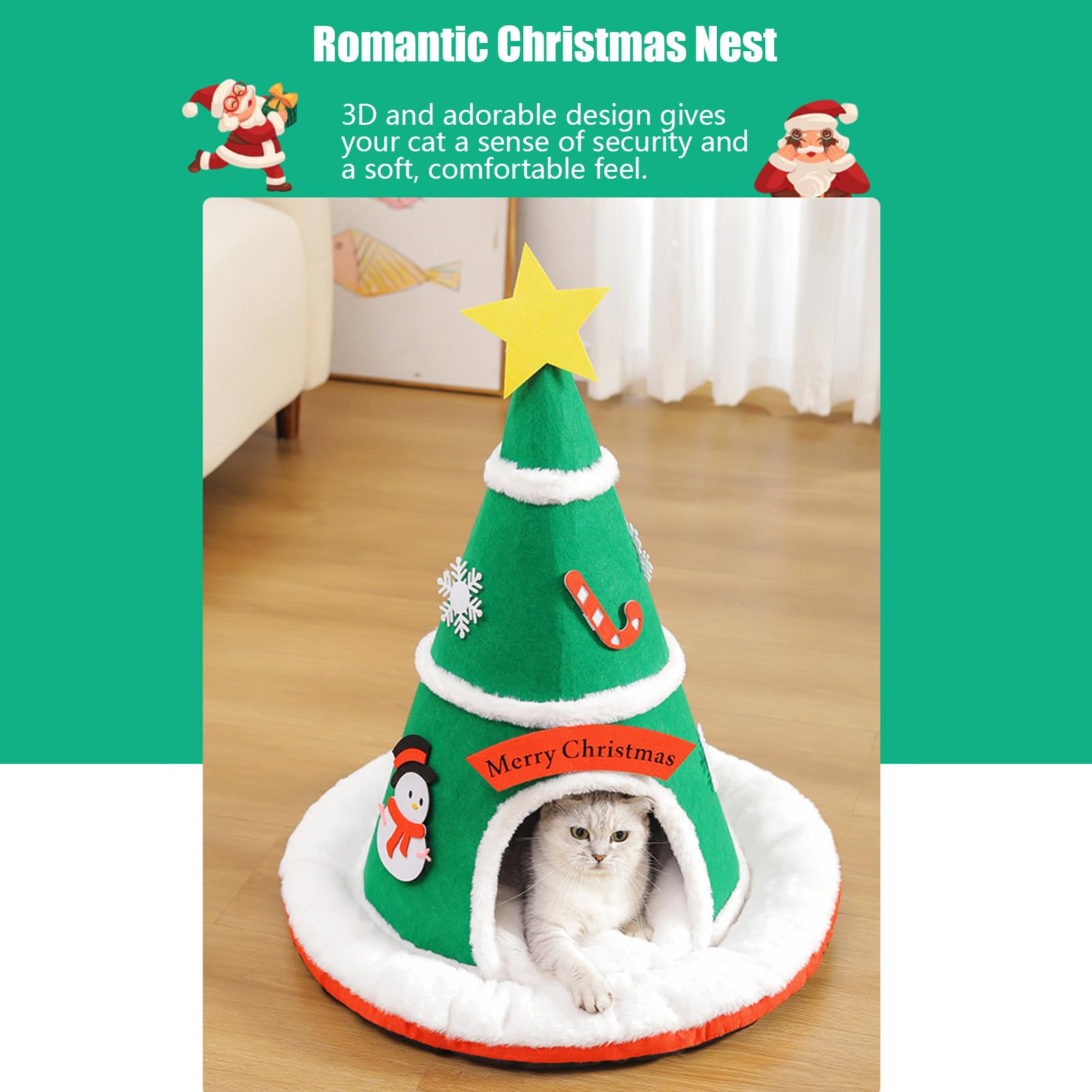 Cuccia Gatti Chiusa Caldo Albero Di Natale Fondo Antiscivolo Per Animali | Cuccia Gatti Interna Con Grotta Per Cani Piccoli Interno Decorazione Casa Camera Soggiorno Inverno Appartamento