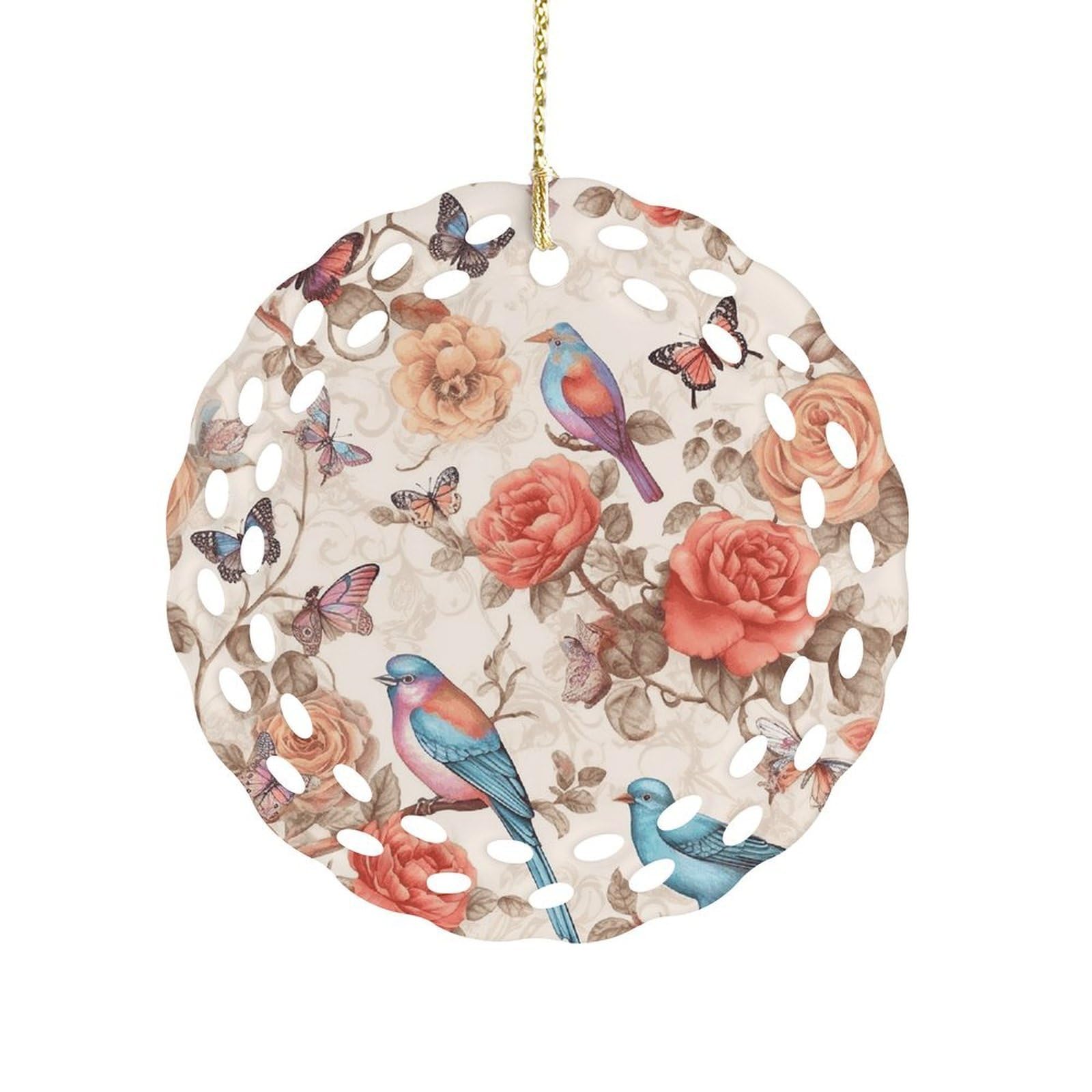 Wsoihfec Women's Style Romantic Fancy Floral Birds Butterfly Hanging Ornament 3 Inch Round,1-Pack,Xmas Decor -Two-Sided Printed,Friend Ornament Gifts For Friends Coworker Sisters