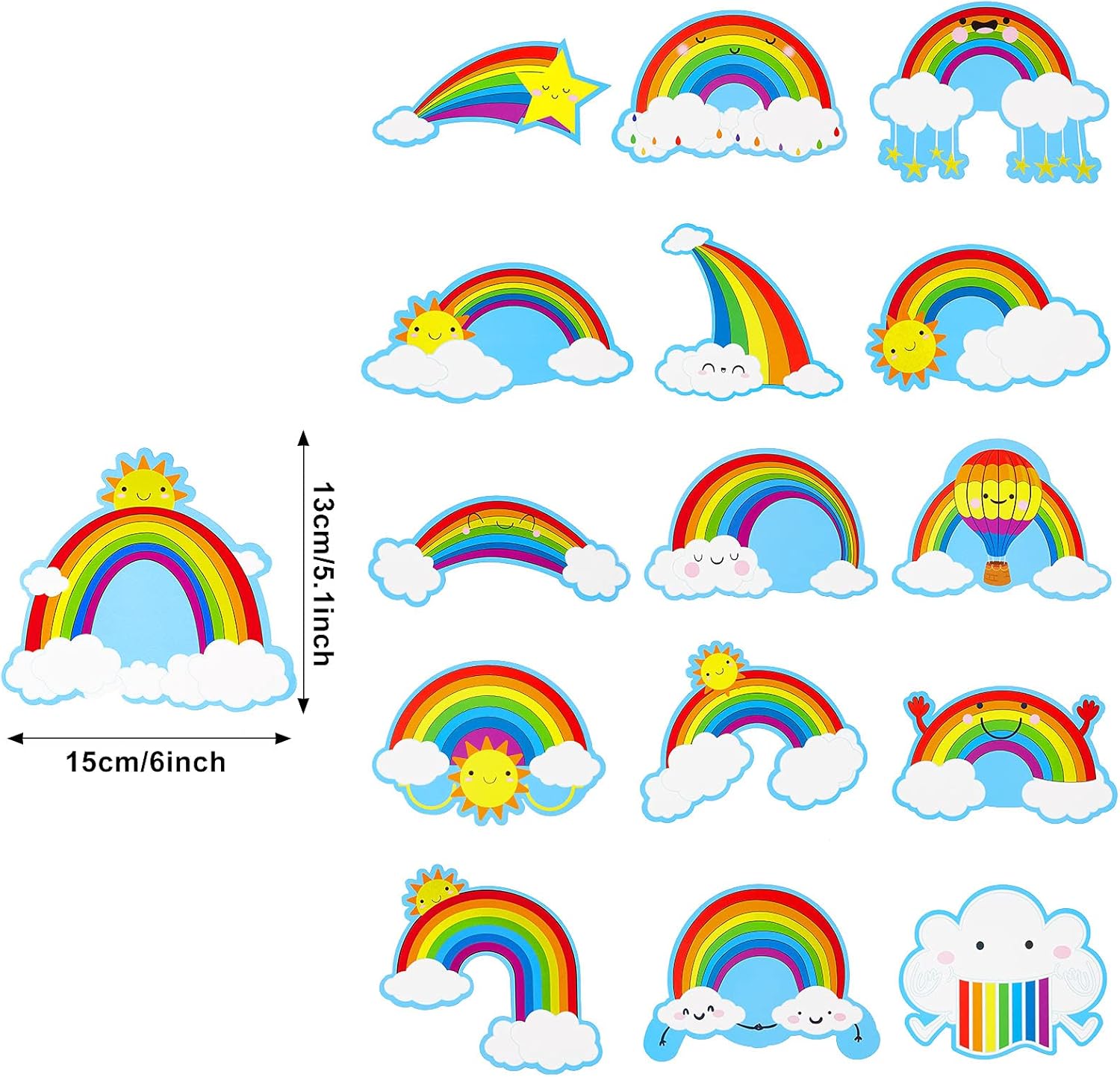 amazon com 64 pieces rainbows cut outs sun cloud paper cut bulletin board decorations cut outs paper cut for desks door displays home school classroom decoration birthday party office products