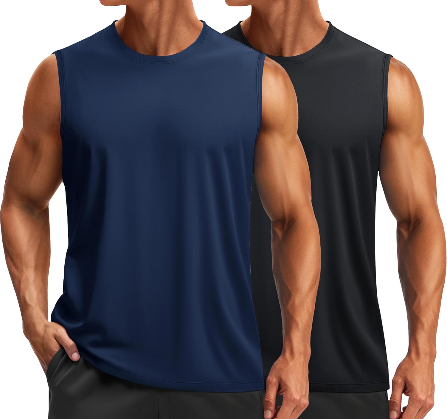 TACVASEN Sleeveless Shirts for Men 2-Pack Quick Dry Tank Tops Lightweight UPF 50+ Running Gym Workout Muscle Shirts