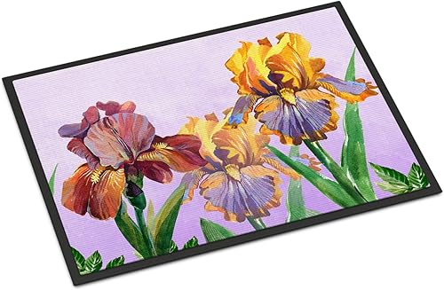 Caroline's Treasures BB7445MAT - Felpudo con diseño de iris morado y amarillo, 18 x 27 pulgadas, para interiores y exteriores, para entrada,