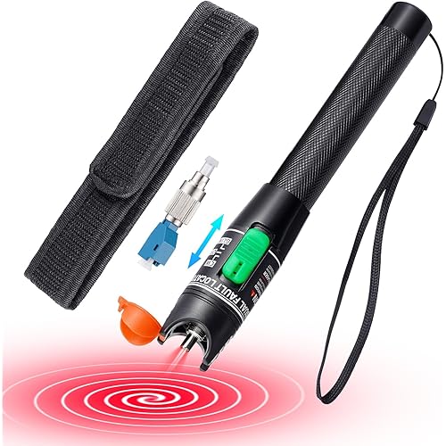Visual Fault Locator 30KM - VFL Fiber Optic Tester Kit with Universal 2.5mm Connector, Includes FC to LC Adapter, Compatible Single Mode 9/125um & Multimode, Fiber Light & Laser for CATV Telecom