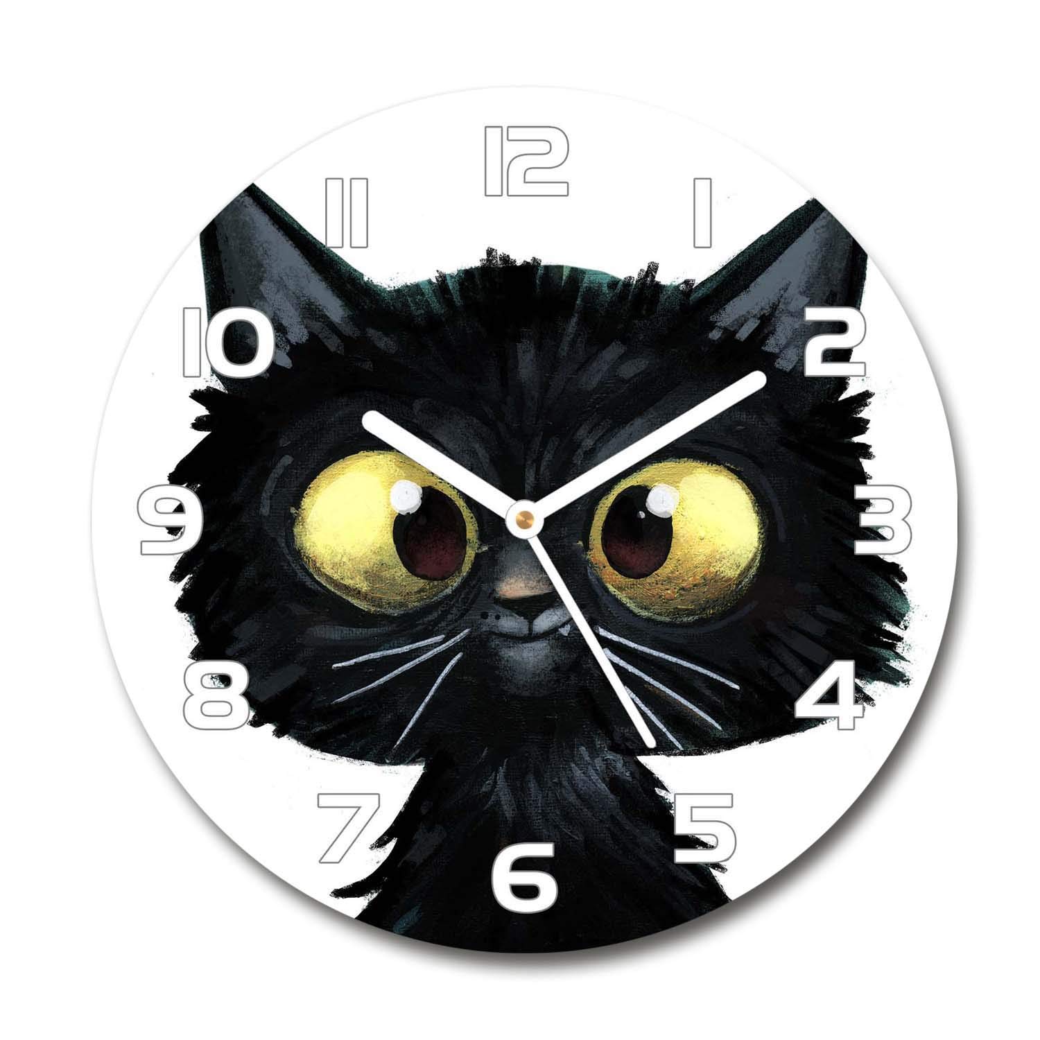Horloge en verre salon design Tulup 60x60cm décor chat